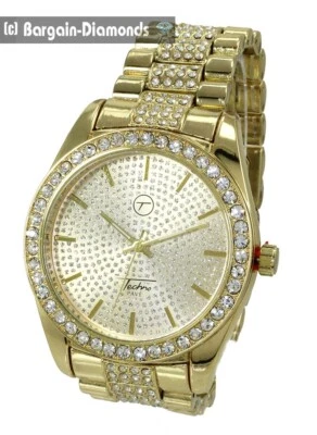 Reloj de clubbing para hombre 50 mm tono dorado-circonita cúbica caja bisel circonita cúbica pulsera de 8" con etiquetas Foto 1 de 4