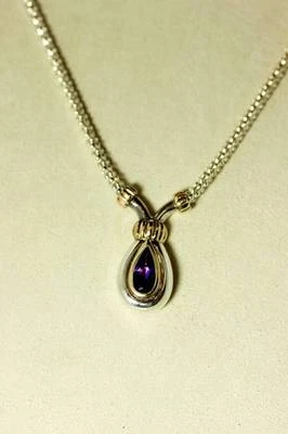 "Collar colgante Lorenzo de plata de ley y oro amarillo de 18 quilates amatista 17"" -6970-45" Foto 1 de 4