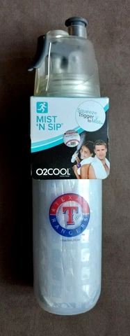 O2COOL MLB Texas Rangers Mist N Sip Insulated Water Bottle ~ Wide Mouth Fits Ice Cover