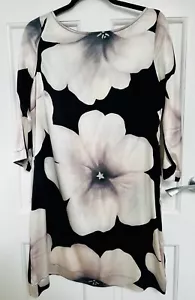 MONSOON PURE SILK SHIFT DRESS Black/ Grey Floral Print Size UK 14,EU 42. NEW W T - Picture 1 of 8