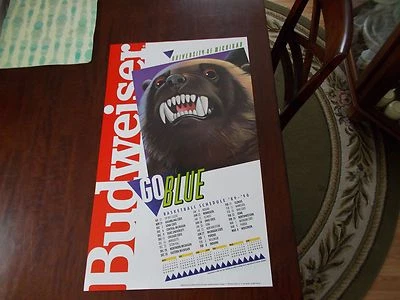 Pôster da programação de basquete da Universidade de Michigan 1989-90 - Imagem 1 de 3