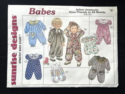 Sunrise Designs #260 Babes Infant Jumpsuits (8 Styles) Size Preemie-18 Mo. Uncut - Image 1 of 2