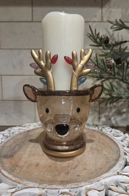 Retired Bath and Body Reindeer Snowglobe Candle Holder Christmas Holiday - Image 1 of 4