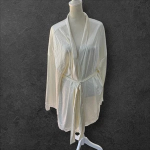 Accappatoio in pizzo lucido tessuto Skims nuovo con etichette RB-ROBE-9532W avorio grande - Foto 1 di 8