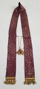 Antigua Estola Francesa de Brocado de Seda con Encaje Metálico 242x11cm - Imagen 1 de 12