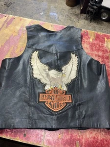 Authentic Harley Davidson Leather Vest Bald Eagle Embroidered Vintage RARE - Bild 1 von 5