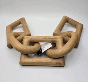 New Oversized Wooden Chain Link Sculpture Handcarved Natural Teak Finish NWT - Picture 1 of 11