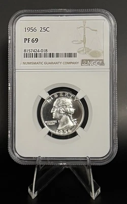 1956 Washington Proof Silver Quarter PF69 NGC GEM Certified Brilliant Unc - Image 1 of 2