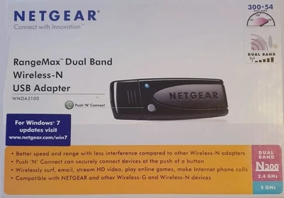 NETGEAR RANGEMAX DUAL BAND WIRELESS-N USB ADAPTER WNDA3100V2 N600 802.11n 300Mbs - Image 1 of 4