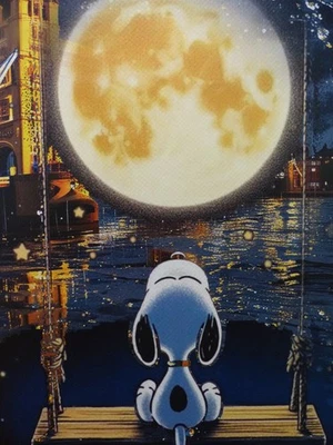 DEATH NYC gerahmte Lithografie ltd edit "Snoopy Moon" 3D Siegel COA Zertifikat - Bild 1 von 4