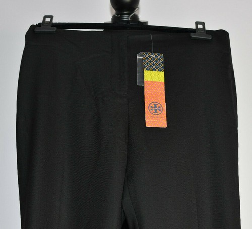 Pantaloni eleganti neri Tory Burch taglia 4 nuovi con etichette lana Bld conici piatti davanti testurizzati $250