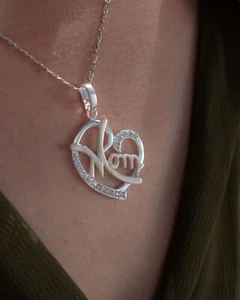 Silver Mom Pendant with 20" Necklace with Sparkling Cubic Zirconia with Gift Bag - Picture 1 of 4