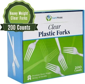 200 Clear Plastic Forks, Heavy Duty, Disposable Utensil Silverware for Party,  - Picture 1 of 6