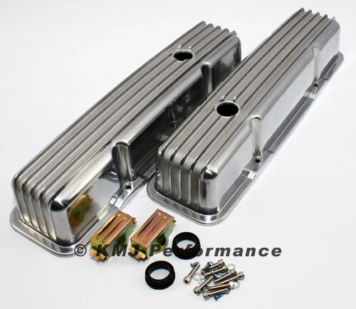 58-86 SBC Chevy 350 Retro Finned Polished Aluminum Tall Valve Covers 327 400 - Image 1 of 1