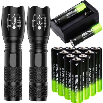 Linterna LED Super-Brillante Linterna Antorcha 5 Modos Zoom Antorcha Cargador Juego de Batería Foto 1 de 4
