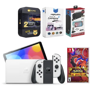 Nintendo Switch White OLED Console with Pokemon Scarlet and Gaming Kit - Picture 1 of 6
