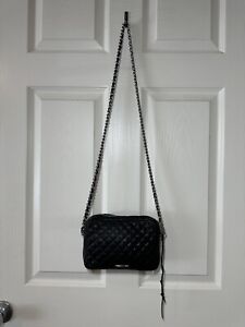 Rebecca Minkoff Black Leather Quilted Cross Body Handbag With Silver Chain