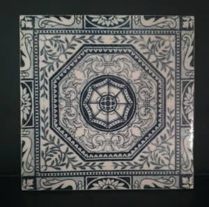 Antique English Blue & White Tile 6" Square Herefordshire England Farmhouse - Picture 1 of 20