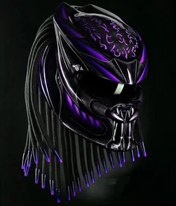 New Motorcycle Custom Predator Helmet Had-Painted Fire Purple SIZE S TO 3XL - Picture 1 of 4