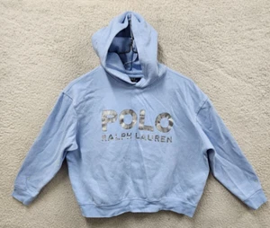 Ralph Lauren Girls Sweatshirt Extra Large Blue Logo Print Cotton Blend Hooded - Picture 1 of 17