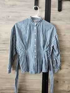 Citizens of Humanity Steffy Blouse Blue White Red Striped Tie Top EUC Size XS - Picture 1 of 5