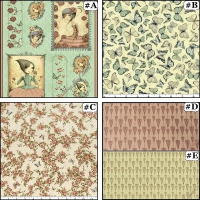 QT SANTORO "MIRABELLE" GIRLS BUTTERFLY FLORAL HEARTS FABRICS (SELECT) - Image 1 of 4