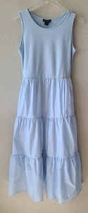 Cynthia Rowley Tiered Midi Dress SZ Small Cotton Pastel Blue Cottagecore Pockets - Picture 1 of 10