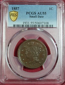 1857 LARGE CENT SMALL DATE PCGS AU55 - Picture 1 of 4