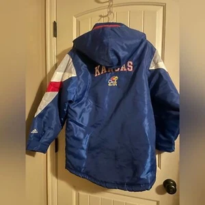 *University of Kansas, KU Jayhawks, boys heavy Adidas coat size Large 14/16 blue - Picture 1 of 9