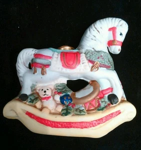Vintage Giftco Porcelain Christmas Holiday Rocking Horse Candle Holder 4” X 4” - Picture 1 of 6