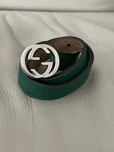Authentic GUCCI Children’s Kids Green Leather Interlocking GG Belt Small 2-4 - Picture 1 of 5