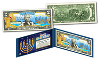 HAPPY HANUKKAH Chanukah Menorah Jewish Holiday Genuine Legal Tender U.S. $2 Bill
