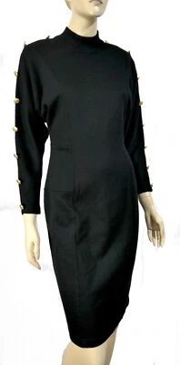 Vintage Anos 70 Anos 80 Outlander Mod T Dolman Lã Sexy Mexer Lápis Botão Vestido PS - Imagem 1 de 4