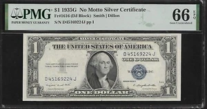 US 1 $ 1935G PMG 66 EPQ UNC Fr #1616 Silver Certificate Smith/Dillon - Picture 1 of 4