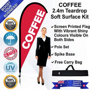 COFFEE Red 2.4m Teardrop Flag/Banner Kit with Spike *Waterproof *Outdoor - Picture 1 of 10