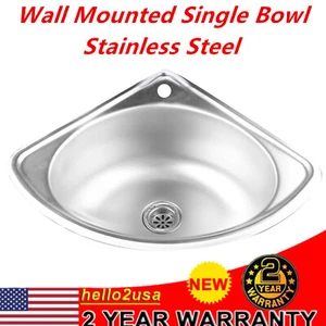 Stainless Steel Triangle Corner Basin Thick Small Sink Wall Mounted Single Bowl - Picture 1 of 9
