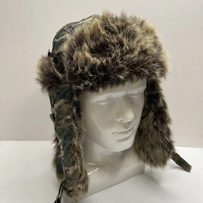 Ashburn Camo Winter Faux Fur Hat Russia Trapper Trooper  Warm Earflap Ski Cap - Image 1 of 4