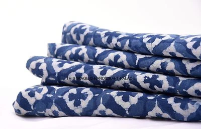 Indian 2.5 Yards Cotton Hand Block Flower Print Handmade Dabu Natural Fabric - Image 1 of 3