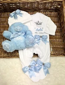 SALE 1 WEEK only Newborn any name baby girl or boy sleepsuit etc as in image - Afbeelding 1 van 5