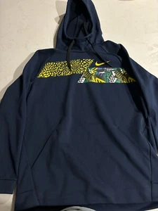 Nike Mens DRI-FIT Therma Jungle Print Hoodie Fleece Sweatshirt Navy Blue Size L - Picture 1 of 11