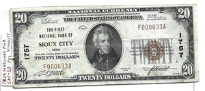 VERY SCARCE 1929 NATIONAL BANK NOTE SIOUX CITY IOWA SERIAL #33 - Picture 1 of 4
