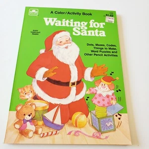 Vintage 1986 Golden Color Activity Book Waiting For Santa Christmas Fun Unused - Picture 1 of 7