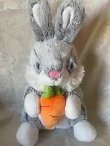 Super Soft Plush Easter Rabbit Bunny Holding Carrot Gray 12" NWOT - Picture 1 of 5