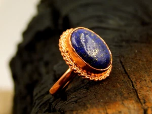 Anello Moda Artigianale Artigianale Con Pietra Preziosa Lapislazzuli Naturale Anello Rame - Foto 1 di 6