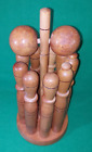 Vintage Holzkegeln seltenes antikes Spielzeug Bowlingstifte & Bälle mit Ständer
