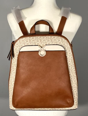 Calvin Klein Lillian Khaki/Vanilla Signature Backpack NWT - Image 1 of 4