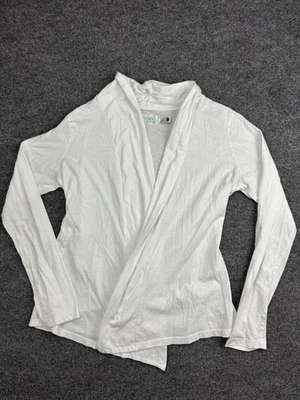 Cárdigan suéter Aventura para mujer mediano blanco frente abierto drapeado algodón orgánico Foto 1 de 4