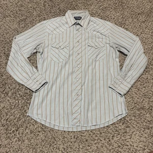Wrangler Western Shirt Pearl Snap Button Size Medium Blue Stripes - Picture 1 of 5