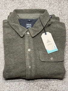 prAna IncrediWool Overshirt Shacket Jacket Large Slate Green Heather Slim Fit - Picture 1 of 11