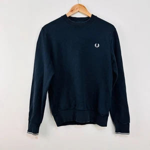 Fred Perry Crew Neck Pullover Jumper Black White Embroidered Chest Logo S - Picture 1 of 21